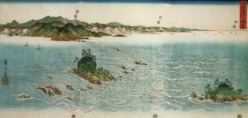 歌川広重 Painting - 岩だらけの海岸の渦潮 歌川広重 浮世絵